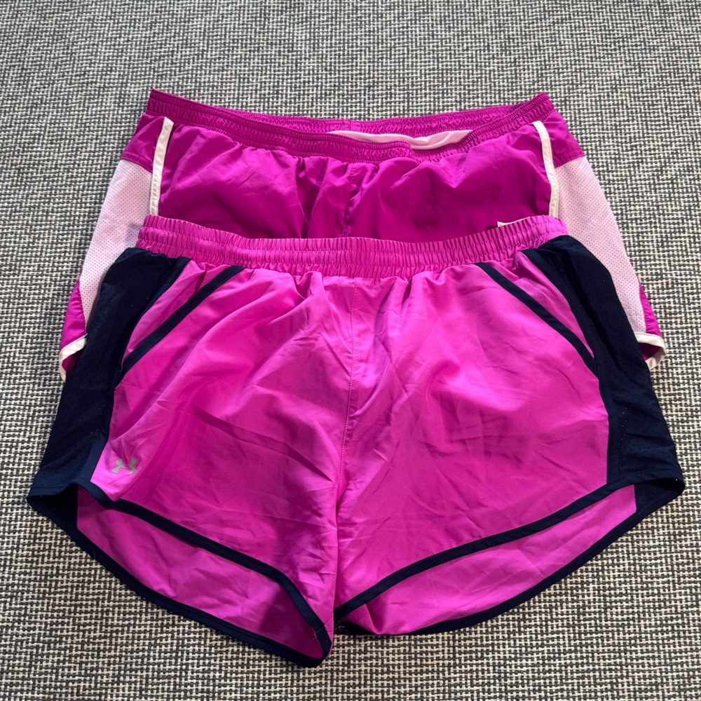 Lot of 2 Under Armour & Old Navy Pink Running Shorts Womens Large Mesh Trim